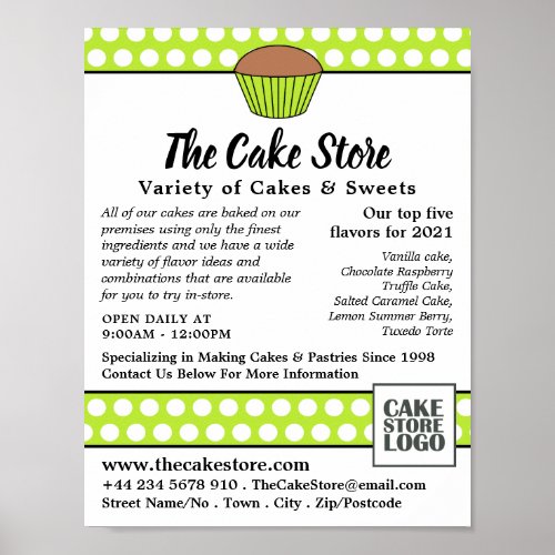 Green Cupcake  Polka Dot Cake Store Advertising Poster
