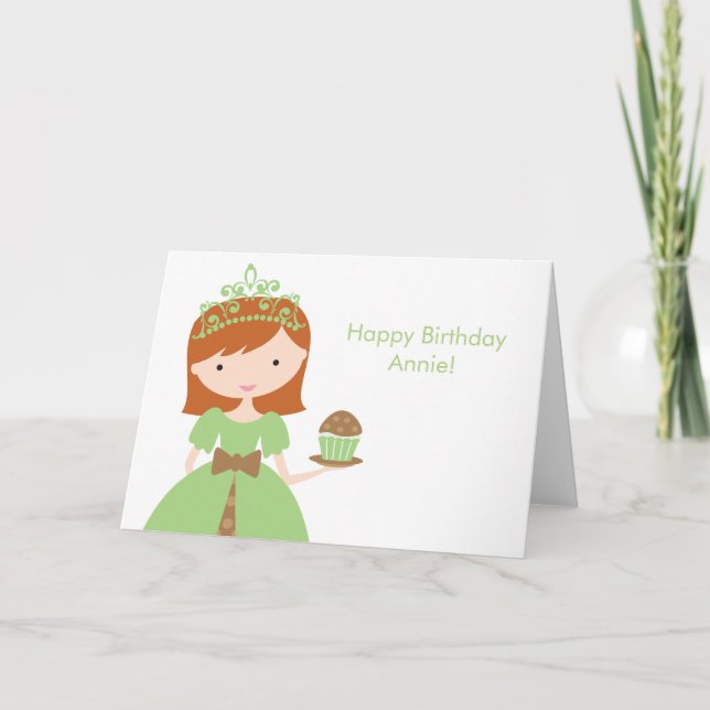 Green Cupcake Princess Birthday Card (Front)