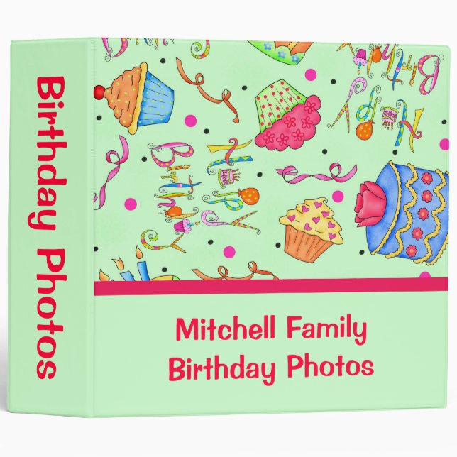 Green Cupcakes Cake Custom Birthday Album Binder (Front/Spine)