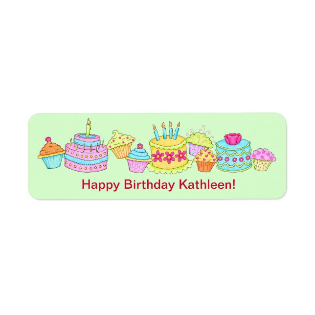 Green Cupcakes / Cake Happy Birthday Personalized Label (Front)