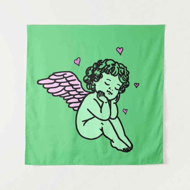 Green Cupid Tapestry – Romantic wall art (Front)