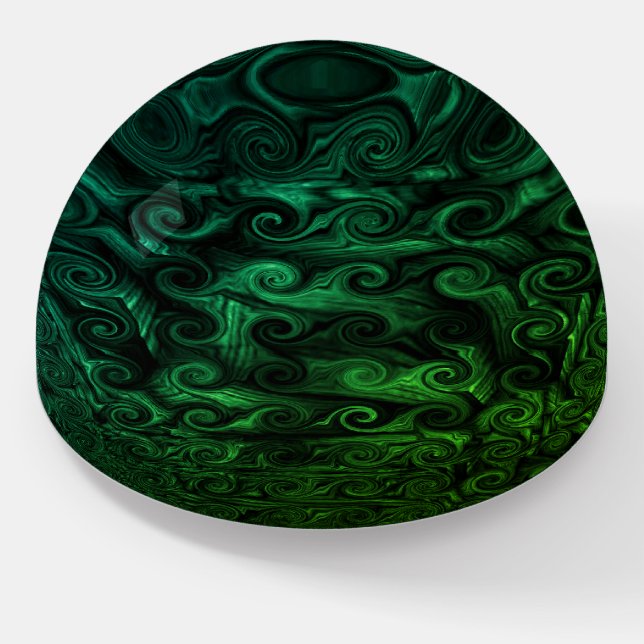 Green Curls Glass Paperweight (Angled)