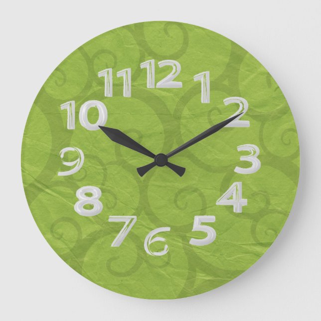 Green curls lines large clock (Front)