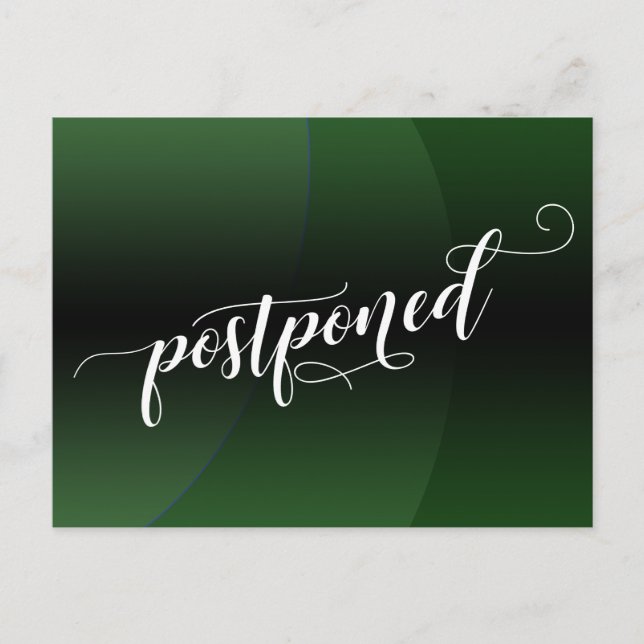 Green Curve Postponed Wedding Announcement Postcard (Front)