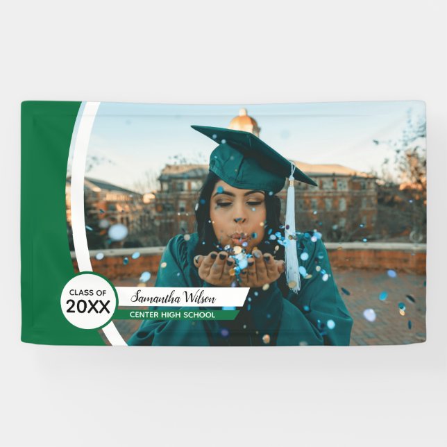 Green Curved Frame Photo Graduation Banner (Horizontal)