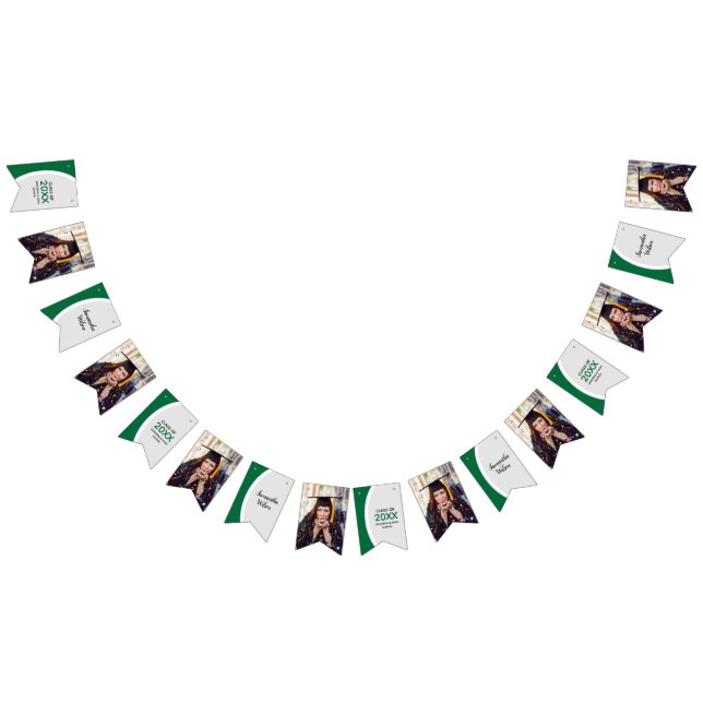 Green Curved Frame Photo Graduation Bunting Flags (All)