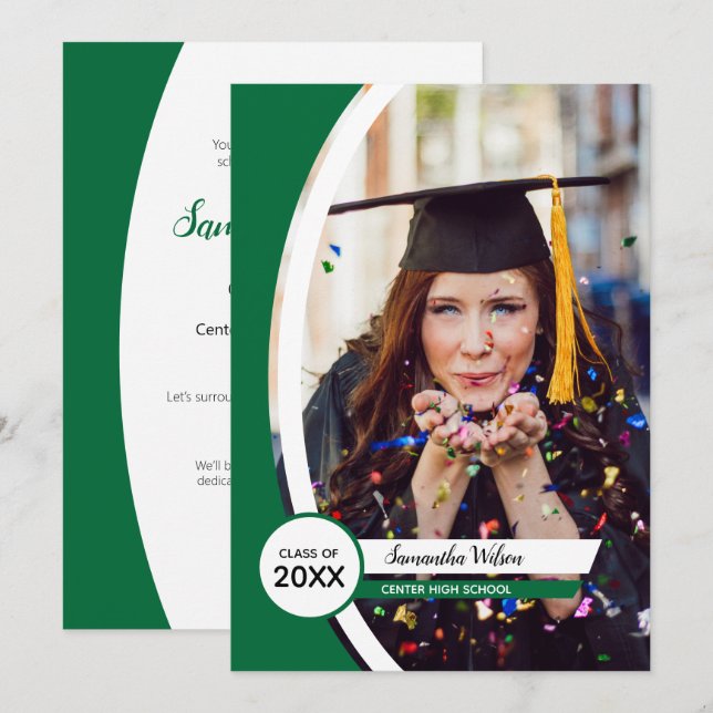 Green Curved Frame Photo Graduation Invitation (Front/Back)