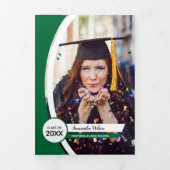 Green Curved Frame Three Photo Graduation Tri-Fold Invitation (Cover)