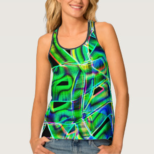 Green curved ribbons, highlighted by embossed tank top