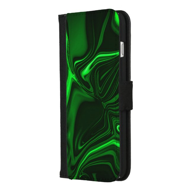 Green curves,folded nickel-plated, dark background iPhone wallet case (Left)