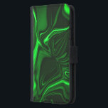 Green curves,folded nickel-plated, dark background samsung galaxy s5 wallet case<br><div class="desc">Image print with curves or ripples in very light greens and lighter shades on dark background,  where the green ripples can cause the perception of metallic,  nickel plated and a type of folds or folding.</div>