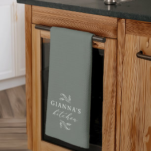Green   Custom Botanical Your Name's Kitchen Towel