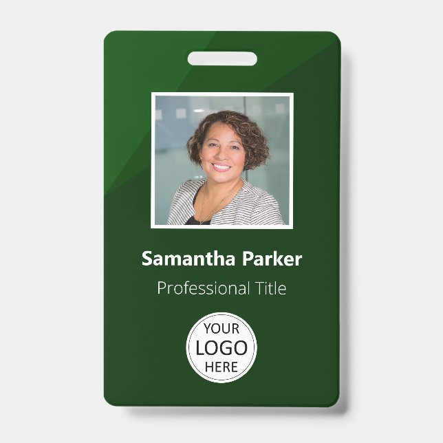 Green Custom Employee - Photo ID, Logo, Bar Code Badge (Front)