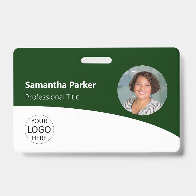 Green Custom Employee Photo, Logo, Barcode Badge (Front)