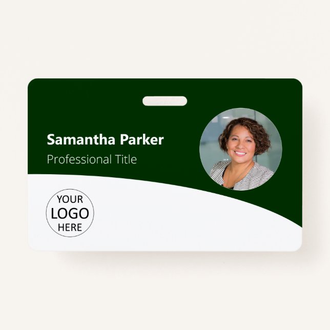 Green Custom Employee Photo, Logo, Barcode Badge (Front)