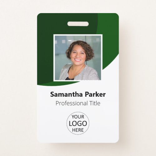 Green Custom Employee _ Photo Logo Barcode Name Badge