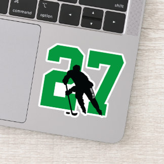 Green Custom Hockey Player Number Laptop Sticker