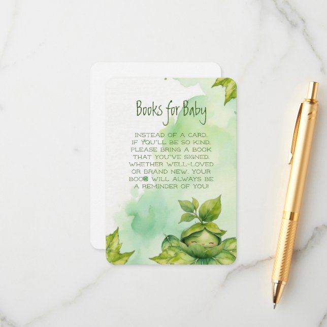 Green Custom Illustrated Nature Baby  Enclosure Card (Front/Back In Situ)