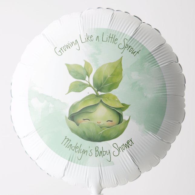 Green Custom Illustrated Nature Baby Shower Balloon (Front)