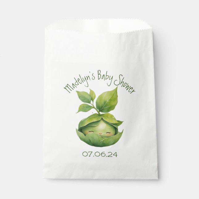 Green Custom Illustrated Nature Baby Shower Favor Bag (Front)