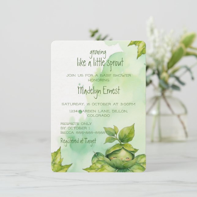 Green Custom Illustrated Nature Baby Shower Invitation (Standing Front)