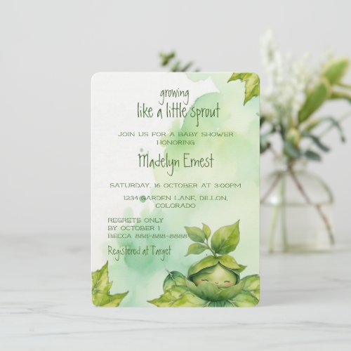 Green Custom Illustrated Nature Baby Shower Invitation