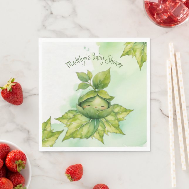 Green Custom Illustrated Nature Baby Shower  Napkins (Insitu)