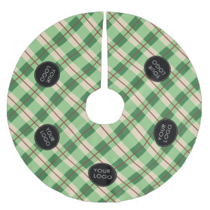 Green Custom Logo Company Business Plaid Tartan Brushed Polyester Tree Skirt