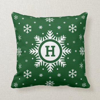 Green Custom Monogram Christmas Snowflake Pillow by inkbrook at Zazzle