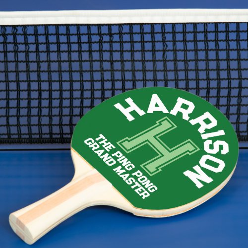 Green custom monogram name initial and team ping pong paddle