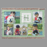 Green Custom Monogrammed 5 Photo Picture Collage Throw Blanket