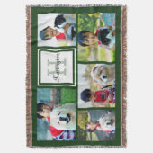 Green Custom Monogrammed 5 Photo Picture Collage Throw Blanket (Front Vertical)