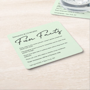 Green Custom multiple fun fact list Wedding Square Paper Coaster