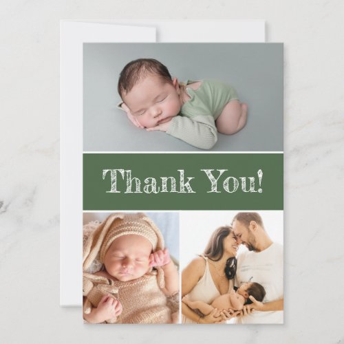  Green Custom Multiple Photos Baby boy Shower Thank You Card