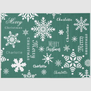 Green Custom Name Christmas Holiday Snow Tissue Paper