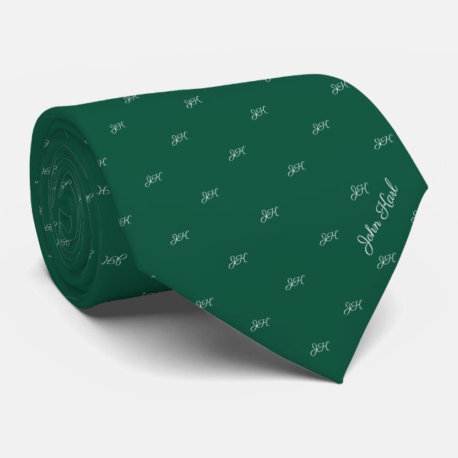 Green Custom Name Monogram Quote  Neck Tie (Rolled)