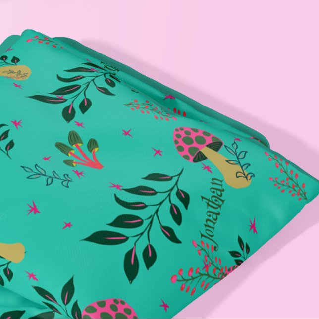 Green Custom Name Mushrooms and Botanicals Pattern Baby Blanket (Custom name of your baby on a joyful blanket!)