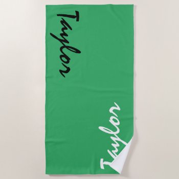 Green Custom Name Personalized Beach Towel by BiskerVille at Zazzle