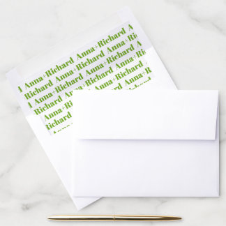 Green custom names wedding envelope liner