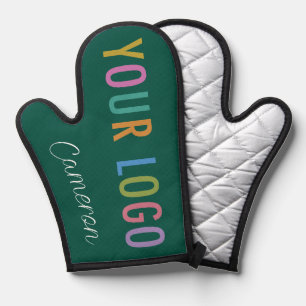 Green Custom Oven Mitt with Name and Business Logo