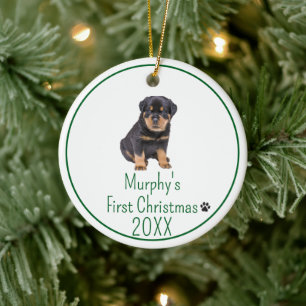 Green Custom Photo Dog First Christmas Keepsake Ceramic Ornament