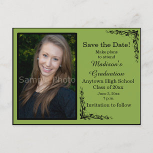 Green Custom Photo Graduation Save the Date Card
