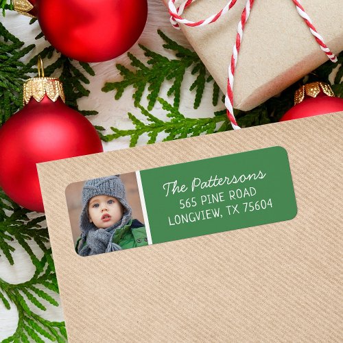 Green Custom Photo Holiday Return Address Label