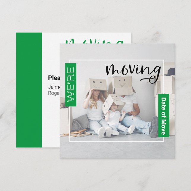 Green Custom Photo Moving Announcement Card (Front/Back)