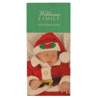 Green Custom Photo Wood USB Flash Drive
