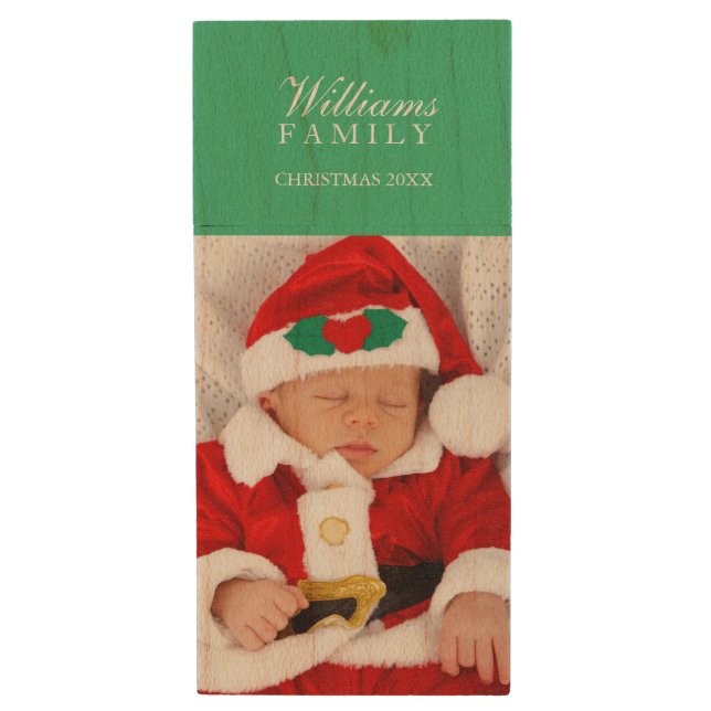 Green Custom Photo Wood USB Flash Drive (Front Vertical)