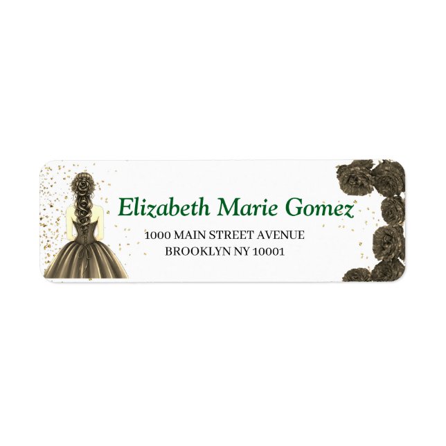 Green Custom Quinceañera Address Label (Front)
