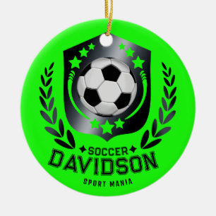 Green Custom Soccer Ball Personalized Text Gift Ceramic Ornament