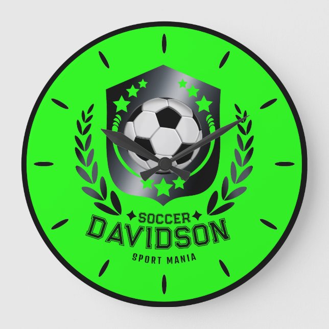 Green Custom Soccer Ball | Personalized Text  Gift Large Clock (Front)