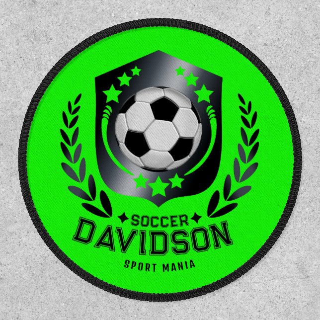 Green Custom Soccer Ball | Personalized Text  Gift Patch (Front)